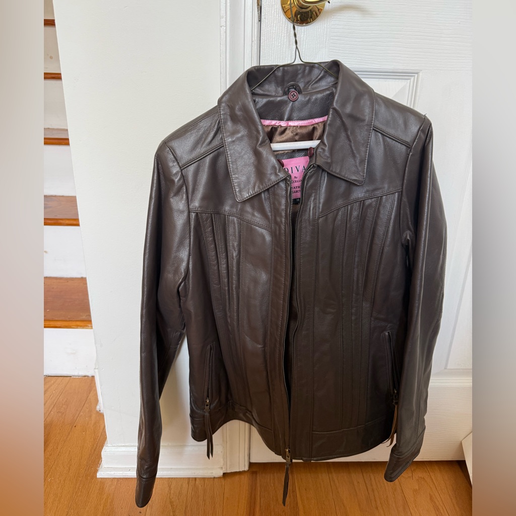 Diva Women's Dark Brown Leather Zip Jacket